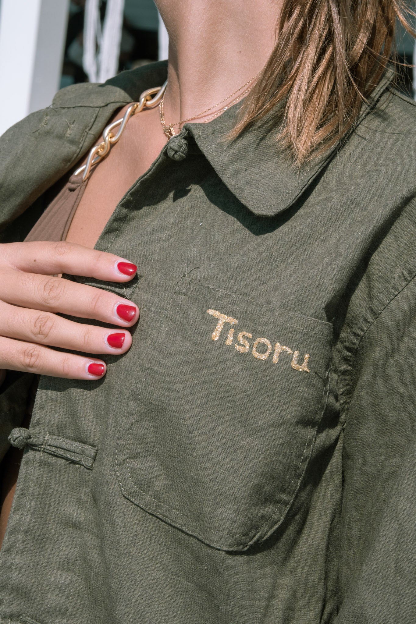 Bleu de Chine Kaki corail doré